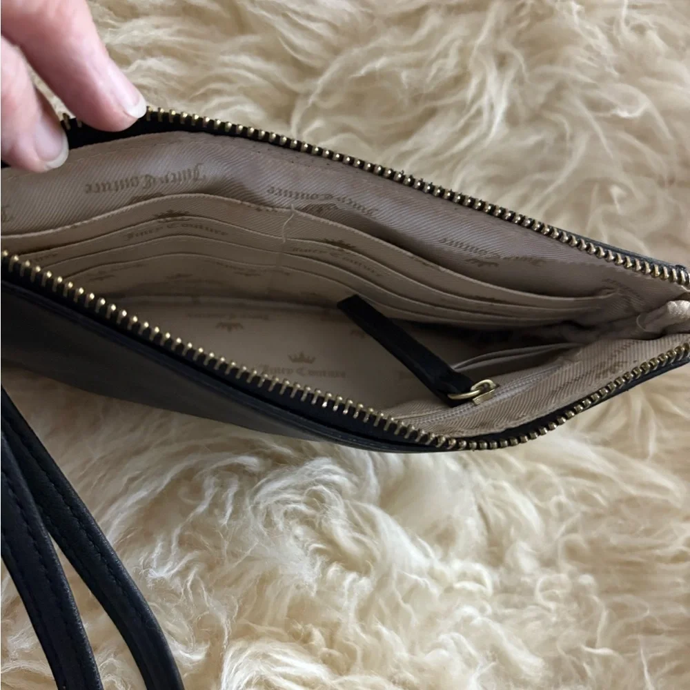 Juicy Couture Black Vegan Leather Clutch with Gold Accent